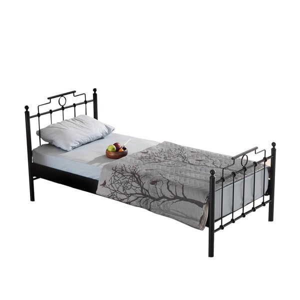 Iš metalo viengulė lova juodos spalvos su lovos grotelėmis 90x200 cm Hatkus – Kalune Design-image-2