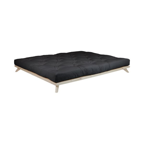 Pušies medienos dvigulė lova su čiužiniu Karup Design Senza Double Latex Natural Clear/Black, 160 x 200 cm