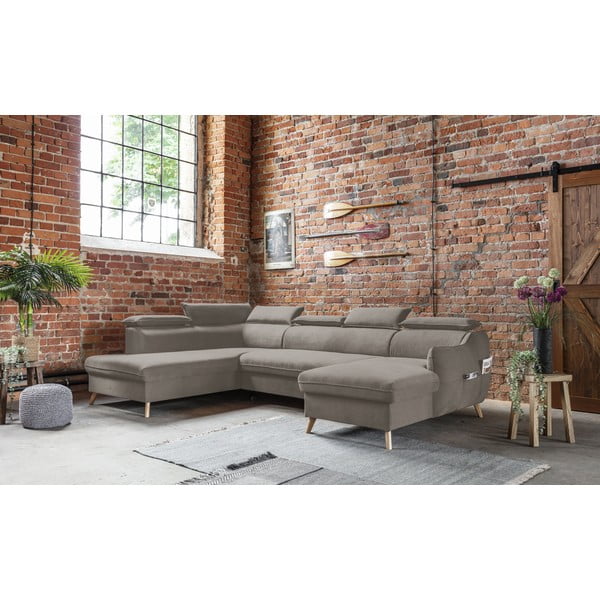 Sulankstoma kampinė sofa iš velveto šviesiai rudos spalvos (su kairiuoju kampu/„U“ formos) Sweet Harmony – Miuform-image-3