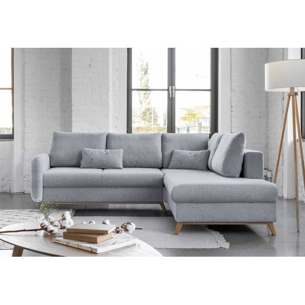 Šviesiai pilka sofa-lova Miuform Scandic Lagom L, dešinysis kampas-image-1