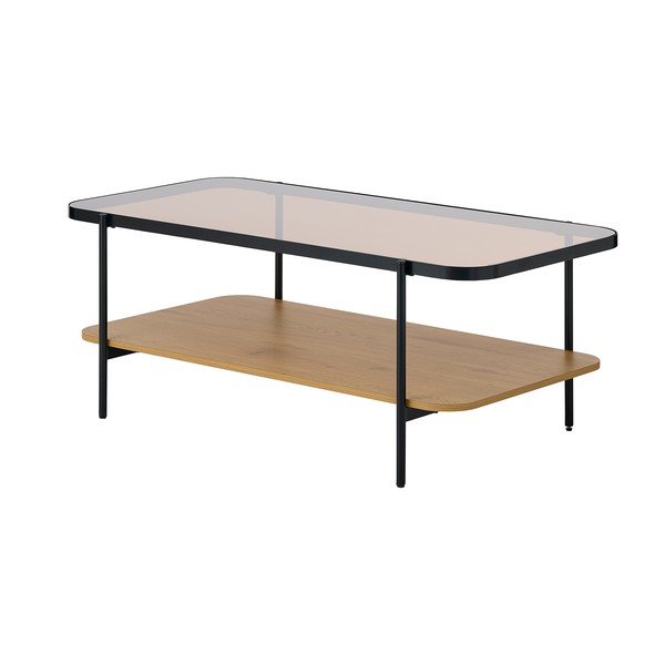 Natūralios spalvos kavos staliukas su stikliniu stalviršiu 60x120 cm Hassel – Unique Furniture