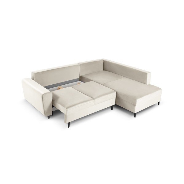 Smėlio spalvos iš velveto sulankstoma/su sandėliavimo vieta kampinė sofa (su dešiniuoju kampu/„L“ formos) Kyoto – Cosmopolitan Design-image-3