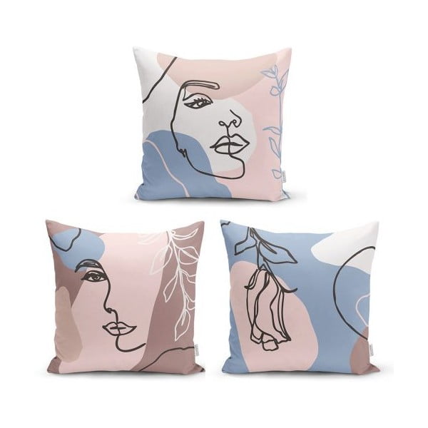 3 dekoratyvinių užvalkalų rinkinys Minimalistiniai pagalvių užvalkalai Minimalistinė moteris, 45 x 45 cm