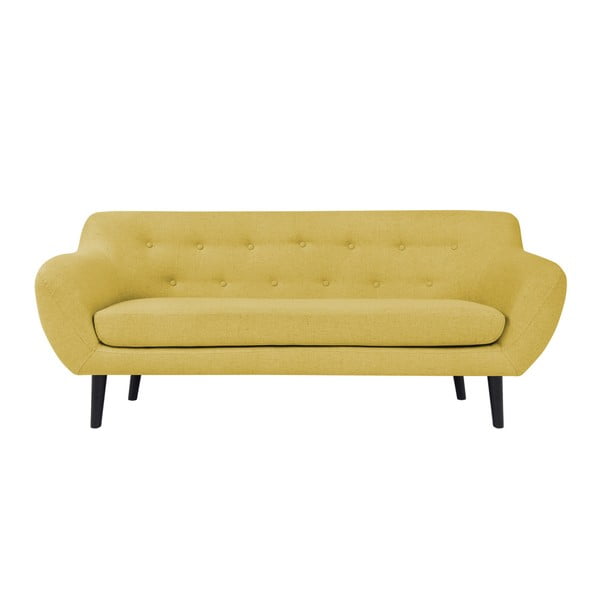 Geltonos spalvos dvivietė sofa su rudomis kojomis Mazzini Sofas Piemont
