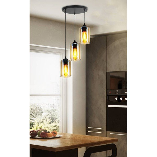 Juodas pakabinamas šviestuvas su stikliniu gaubtu Bistro - Candellux Lighting-image-1