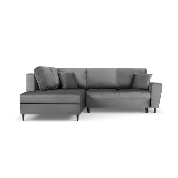 Šviesiai pilkos spalvos iš velveto sulankstoma/su sandėliavimo vieta kampinė sofa (su kairiuoju kampu/„L“ formos) Kyoto – Cosmopolitan Design