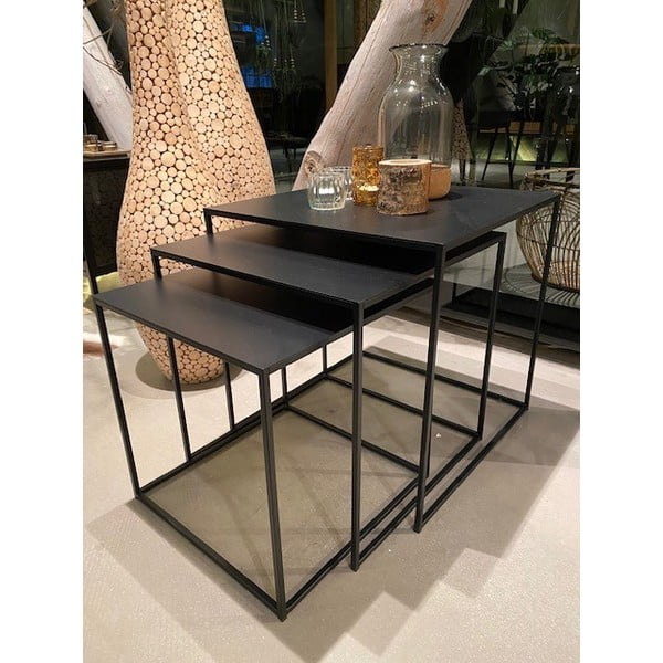 Iš metalo kavos staliukai juodos spalvos 3 vnt. 50x50 cm Pebble – Unique Furniture-image-2