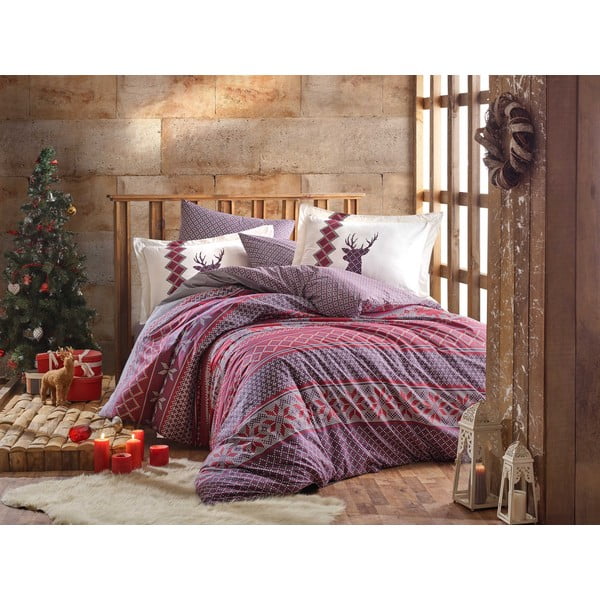 Dvigulės lovos paklodė iš medvilninio poplino "Hobby Clarinda Claret Red", 200 x 220 cm