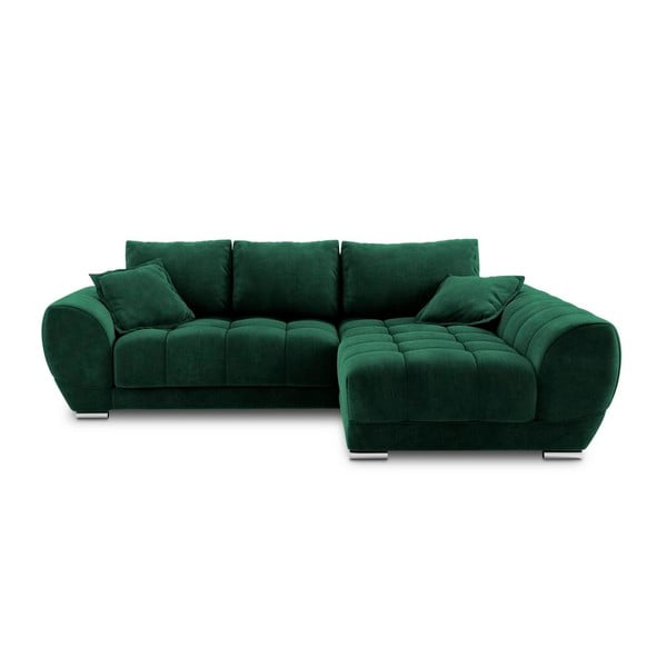 Žalios spalvos kampinė sofa-lova su aksomo apmušalais Windsor & Co Sofas Nuage, dešinysis kampas