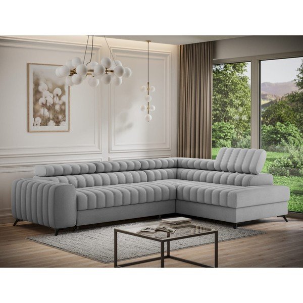 Pilkos spalvos kampinė sofa iš velveto (su dešiniuoju kampu/„L“ formos) Kanedo – ELTAP-image-2