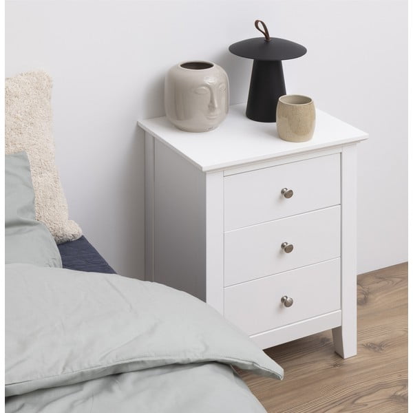 Baltas naktinis staliukas su 3 stalčiais Actona Linnea-image-1
