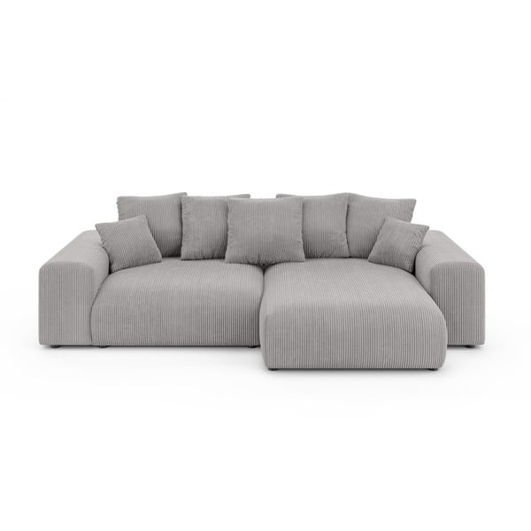 Šviesiai pilkos spalvos iš kordinio velveto sulankstoma/su sandėliavimo vieta kampinė sofa (kintama) Luma – Ropez