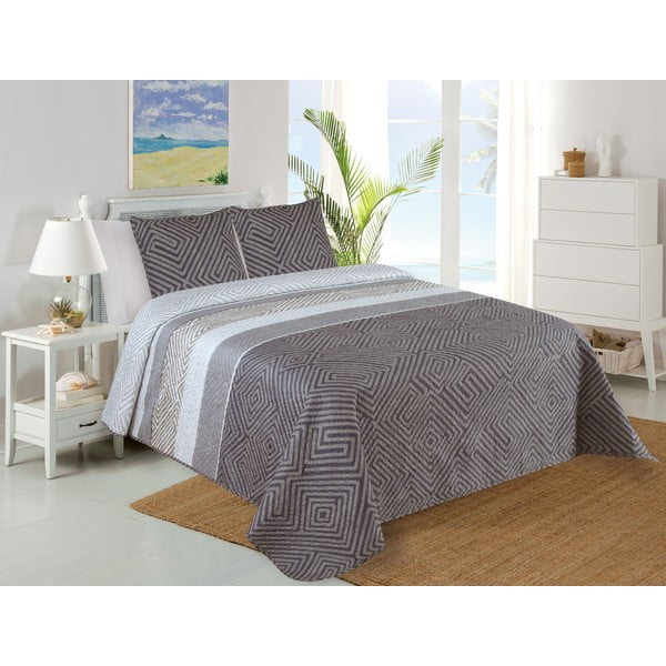 Dygsniuotas lovatiesės ir pagalvės užvalkalų rinkinys pilkos spalvos 220x240 cm Plaza – My House