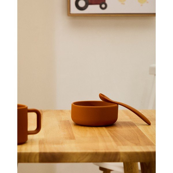 Šviesiai mėlynos spalvos/oranžinės spalvos plastikinis/iš silikono vaikiškų šaukštelių rinkinys 2 vnt. Lili – Kave Home-image-2