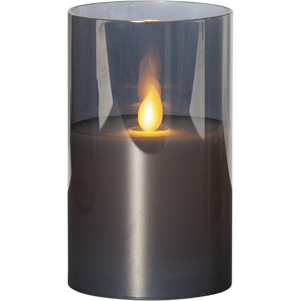 Pilka LED vaško žvakė stiklinėje Star Trading M-Twinkle, aukštis 12,5 cm