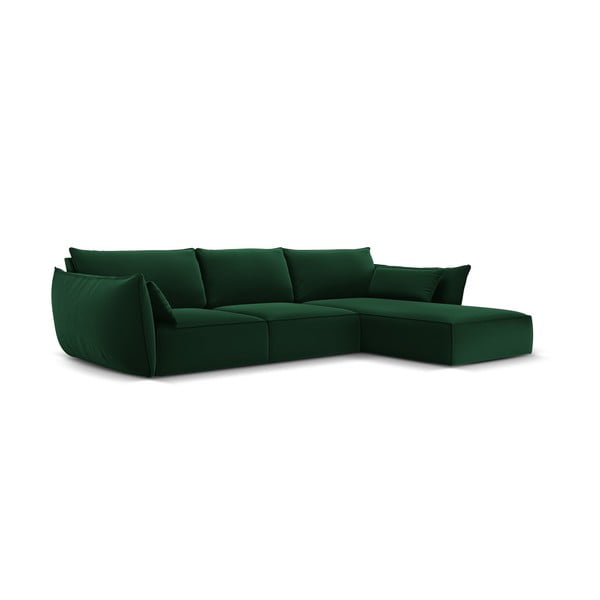 Tamsiai žalios spalvos iš velveto kampinė sofa (su dešiniuoju kampu/su gultu) Vanda – Mazzini Sofas-image-2
