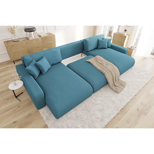 Turkio spalvos iš kordinio velveto sulankstoma/su sandėliavimo vieta kampinė sofa Sara – Ropez-image-4