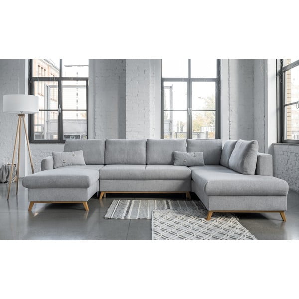 Šviesiai pilkos spalvos sofa-lova U formos Miuform Scandic Lagom, dešinysis kampas-image-1