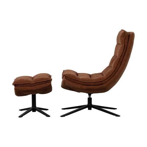 Rudos spalvos iš šenilinio audinio sukamasis fotelis su atrama kojoms Kube – WOOOD-image-2