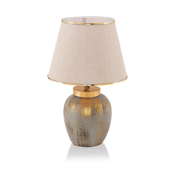 Kreminės spalvos/auksinės spalvos stalinis šviestuvas (aukštis 47 cm) su tekstiliniu gaubtu Yakamoz – Opviq lights