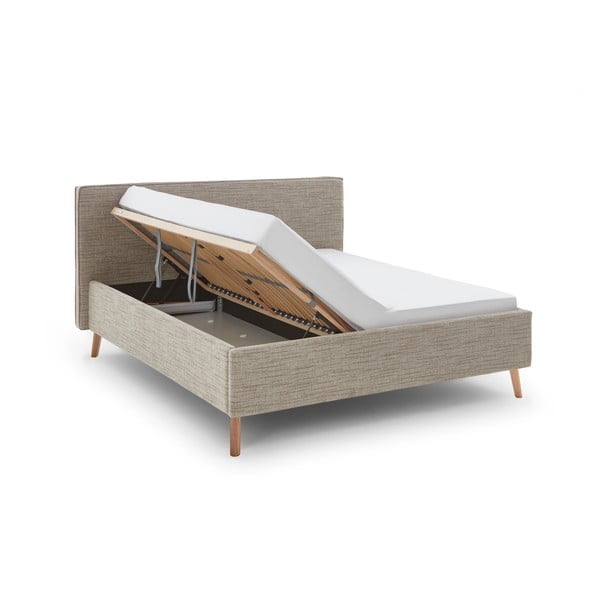Smėlio spalvos dvigulė lova audiniu dengta su sandėliavimo vieta su lovos grotelėmis 180x200 cm Riva – Meise Möbel-image-4