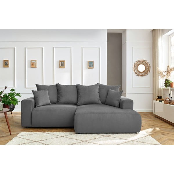 Iš velveto kampinė sofa pilkos spalvos Enjoy – Bobochic Paris-image-1