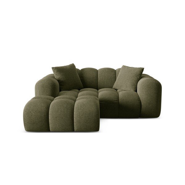 Žalios spalvos iš šenilinio audinio kampinė sofa (su kairiuoju kampu/su gultu) Treno – Cosmopolitan Design