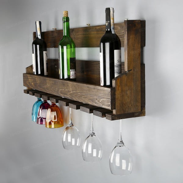 Rankų darbo vyno ir taurių laikiklis iš medžio masyvo Catalin Faina, 90 x 30 x 12 cm-image-1