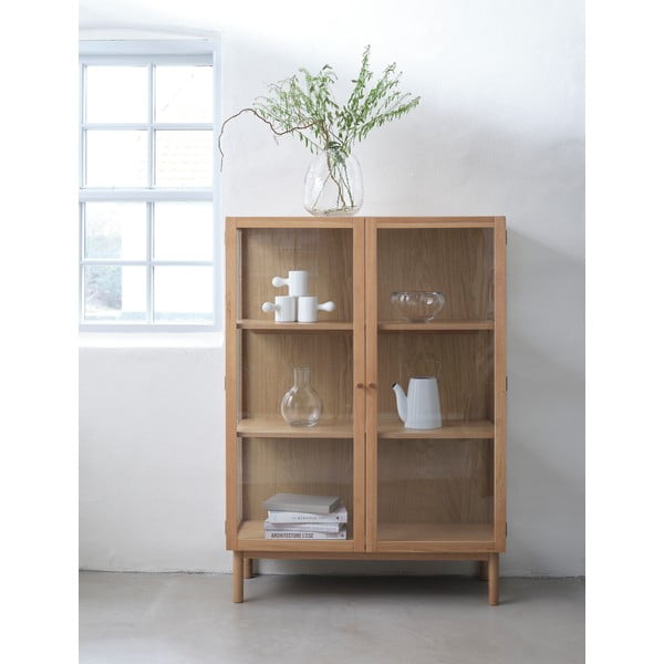 Vitrina iš ąžuolo masyvo natūralios spalvos 140x100 cm Elba – Unique Furniture-image-4