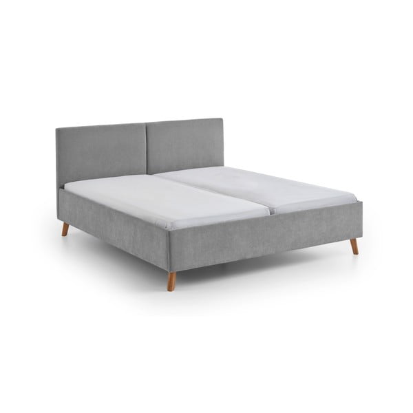 Pilkos spalvos dvigulė lova audiniu dengta su lovos grotelėmis 180x200 cm Piano – Meise Möbel