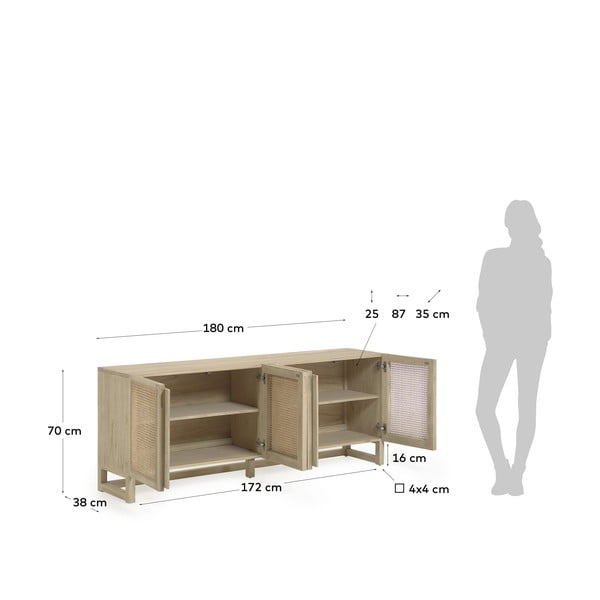Medinė komoda su rotango detalėmis Mindi Kave Home Rexit, plotis 180 cm-image-3