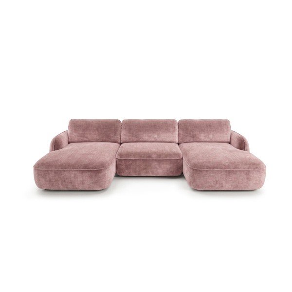 Rožinės spalvos sulankstoma/su sandėliavimo vieta kampinė sofa iš velveto („U“ formos) Celeste – Bobochic Paris