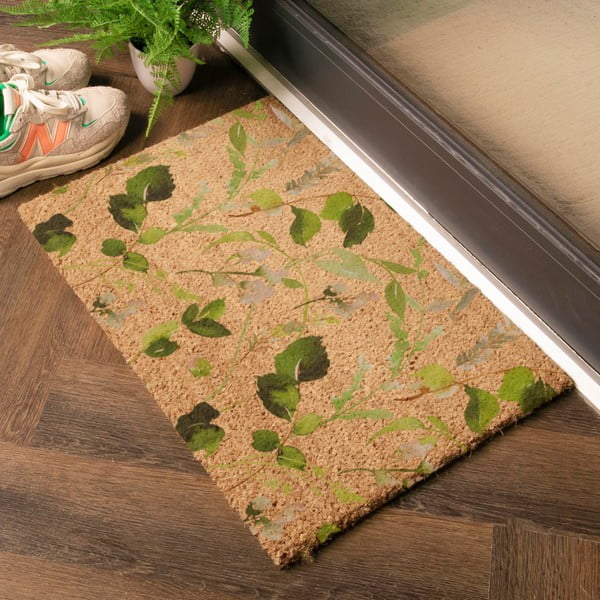 Iš kokoso pluošto grindų kilimėlis 40x60 cm Watercolour Leaves – Artsy Doormats-image-1