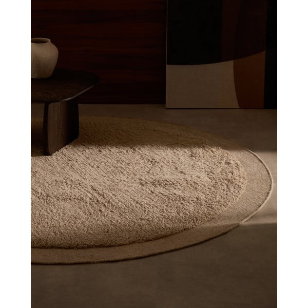 Rankų darbo kreminės spalvos iš vilnos apvalios formos kilimas ø 200 cm Marely – Kave Home-image-2