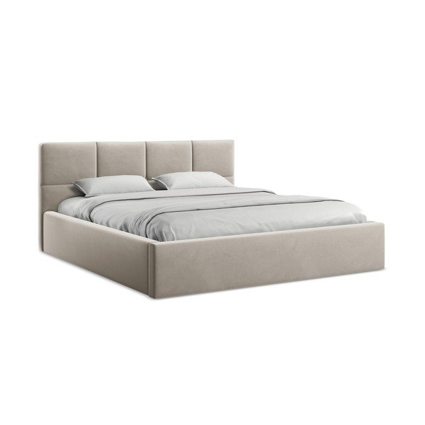 Taupe spalvos iš aksomo dvigulė lova audiniu dengta su sandėliavimo vieta su lovos grotelėmis 140x200 cm Hiko – Makamii-image-4