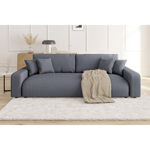 Tamsiai pilkos spalvos iš kordinio velveto sulankstoma/su sandėliavimo vieta sofa 234 cm Sara – Ropez-image-1