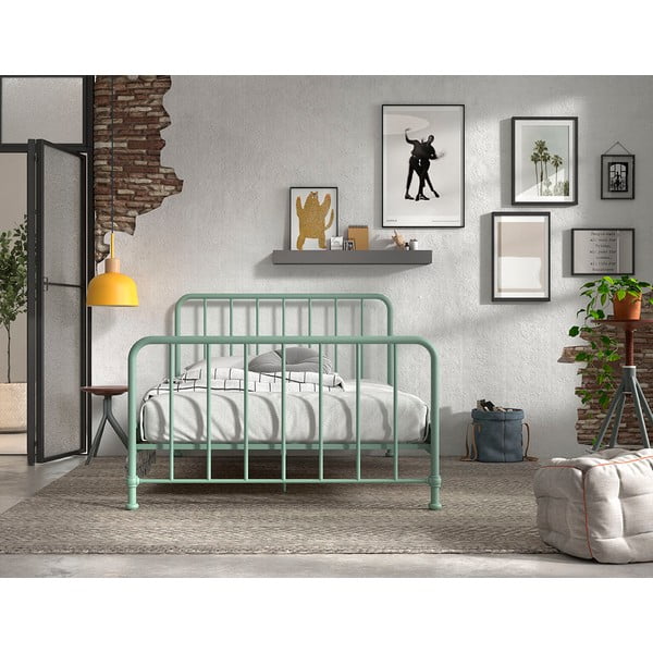 Viengulė lova iš metalo žalios spalvos su lovos grotelėmis 140x200 cm BRONXX – Vipack-image-3