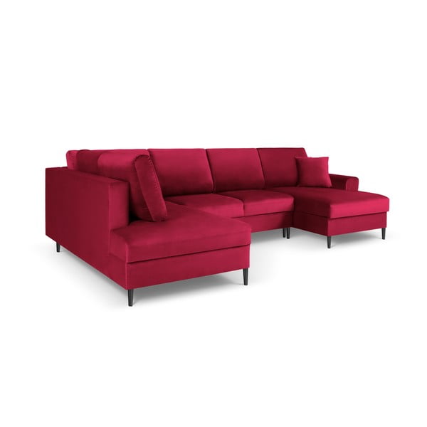 Raudonos spalvos iš velveto sulankstoma/su sandėliavimo vieta kampinė sofa (su kairiuoju kampu/„U“ formos) Kyoto – Cosmopolitan Design-image-3