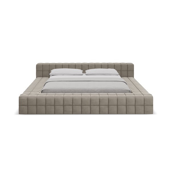 Taupe spalvos dvigulė lova audiniu dengta su lovos grotelėmis 140x200 cm Akela – Makamii-image-3