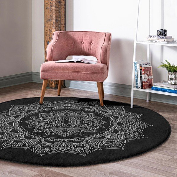 Skalbiamas/robotiniams dulkių siurbliams apvalios formos kilimas juodos spalvos ø 100 cm Comfort – Mila Home-image-3