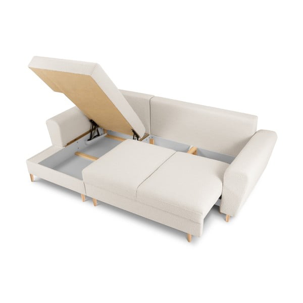 Smėlio spalvos iš boucle sulankstoma/su sandėliavimo vieta kampinė sofa (su kairiuoju kampu/su gultu) Kyoto – Cosmopolitan Design-image-3