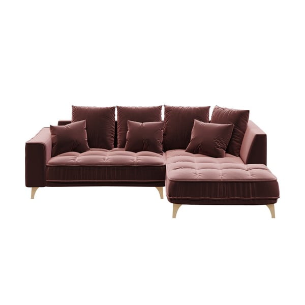 Tamsiai rožinė aksominė kampinė sofa Devichy Chloe, dešinysis kampas, 256 cm