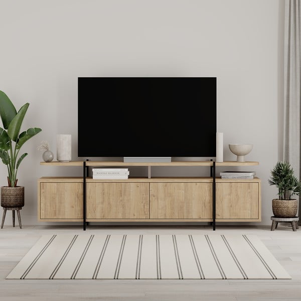 TV spintelė natūralios spalvos iš ąžuolo 160x48 cm Hinoa – Marckeric-image-1