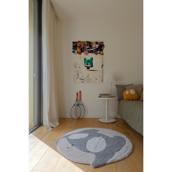 Skalbiamas/rankų darbo iš vilnos vaikiškas kilimas pilkos spalvos/kreminės spalvos ø100 cm Astromouse – Lorena Canals-image-4