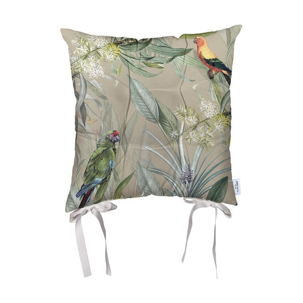 Smėlio spalvos mikropluošto sėdynės pagalvėlė Mike & Co. NEW YORK Džiunglių paukščiai, 43 x 43 cm
