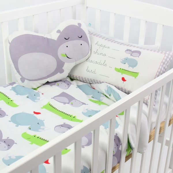 Kūdikių medvilninis antklodės užvalkalas ir pagalvė su begemotu, 100 x 120 cm-image-3