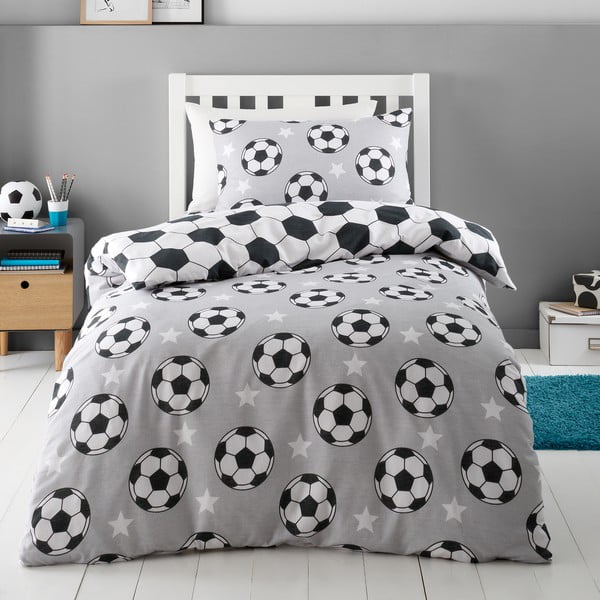 Pilkos spalvos iš flanelės dvigulė vaikiška patalynė 200x200 cm Football Stars – Catherine Lansfield-image-1