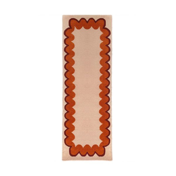 Rankų darbo oranžinės spalvos/natūralios spalvos iš vilnos kilimas 80x230 cm Wiggle Wool – Flair Rugs