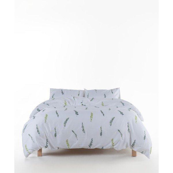 Baltos spalvos/žalios spalvos iš satino medvilnės dvigulė/itin ilga patalynė 240x220 cm Marseille Floral – Mila Home Luxury