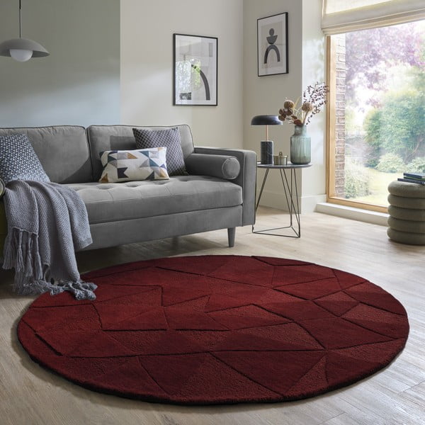 Rankų darbo bordo spalvos iš vilnos apvalios formos kilimas ø 160 cm Shard Red – Flair Rugs-image-1